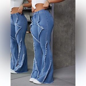 SHEIN ICON Mottled Washed Denim Patchwork Stretch Jeans